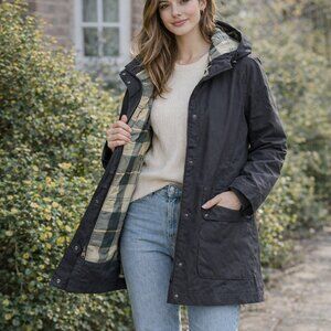 Barbour Beadnell Coat 3X Waterproof Hooded Tartan Lined Black Jacket NWOT